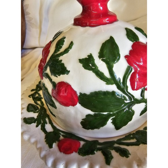 Hand Painted Ceramic Vintage Butter Or Cheese Holder Including Cloche - Picture 7 of 7